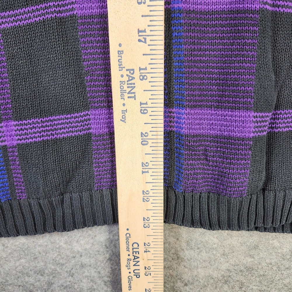Lauren Ralph Lauren Women P/M Purple Black Plaid Quarter Zip Cotton Sweater - Picture 4 of 12